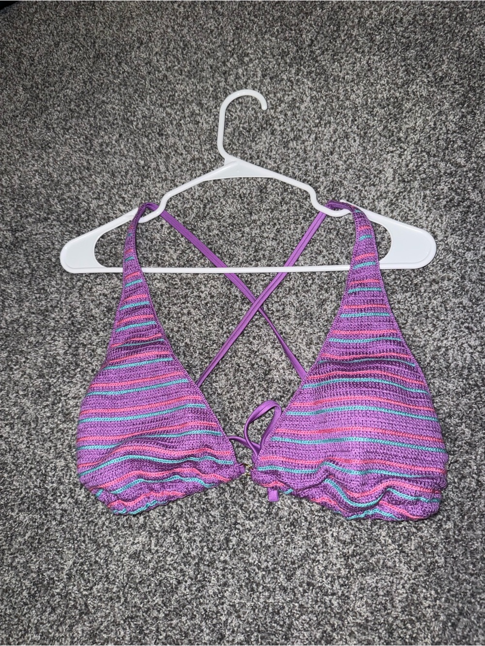 Target Purple and Teal Striped Crochet Bikini Top